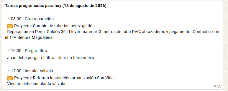 Recordatorio diario de tareas generado mediante automatización de tareas y proveedores con WhatsApp e IA